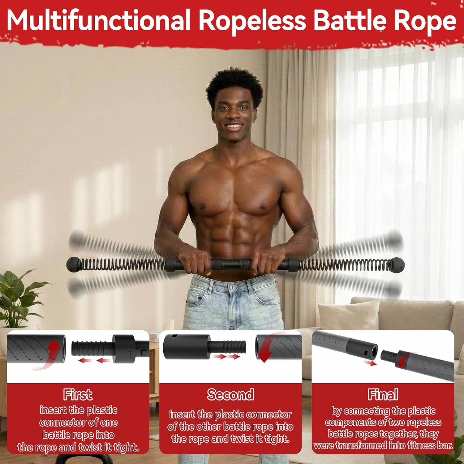 Home Bar And Gym - 2-in-1 Upgraded Cordless Battle Rope Power