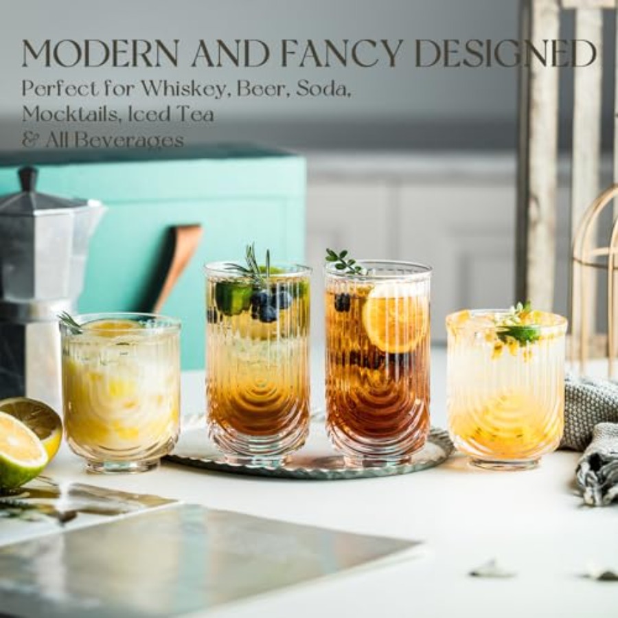 Art Deco Cocktail Glasses, Rib - Highball Glass Set review and price