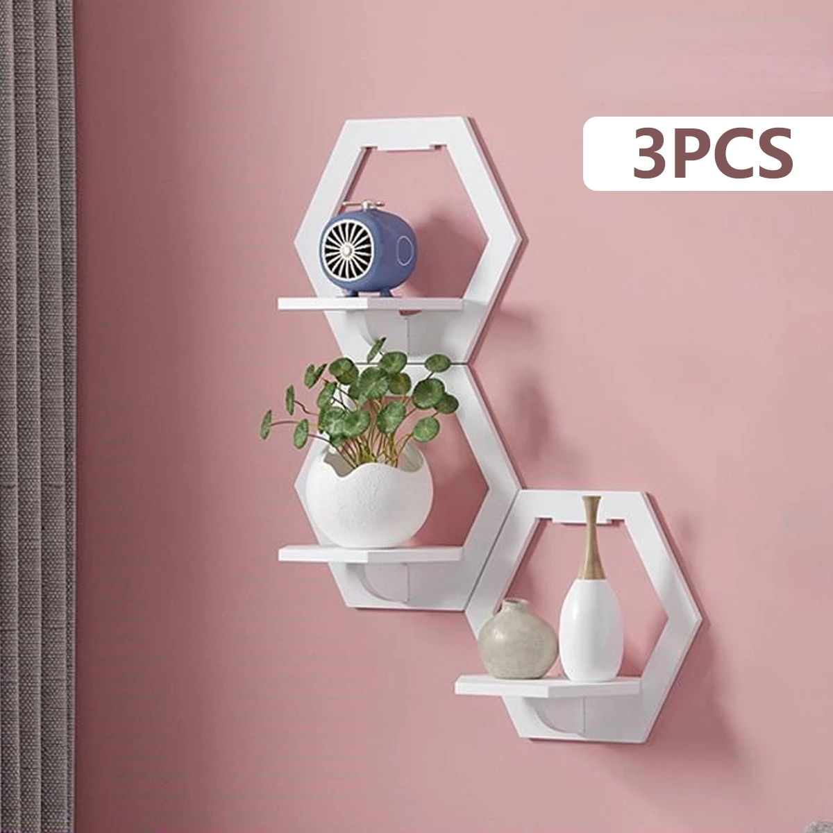3Pcs Hexagon Wall Shelf Punch  - Home Bar Shelves review and price