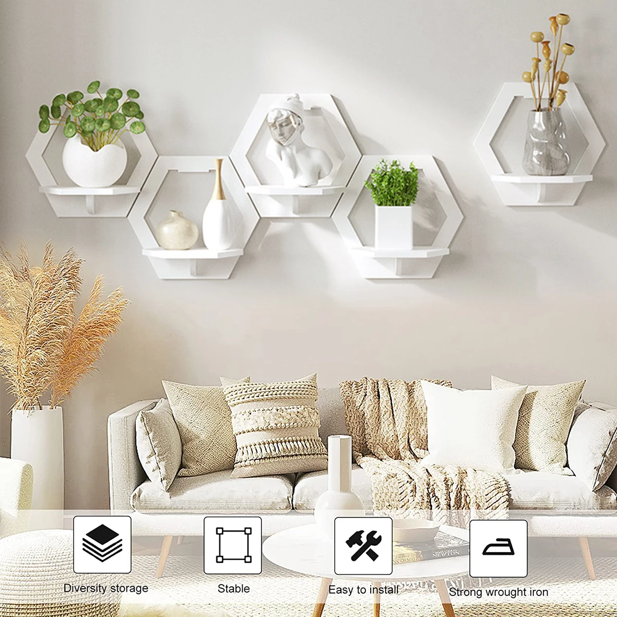 3Pcs Hexagon Wall Shelf Punch  - Home Bar Shelves review and price