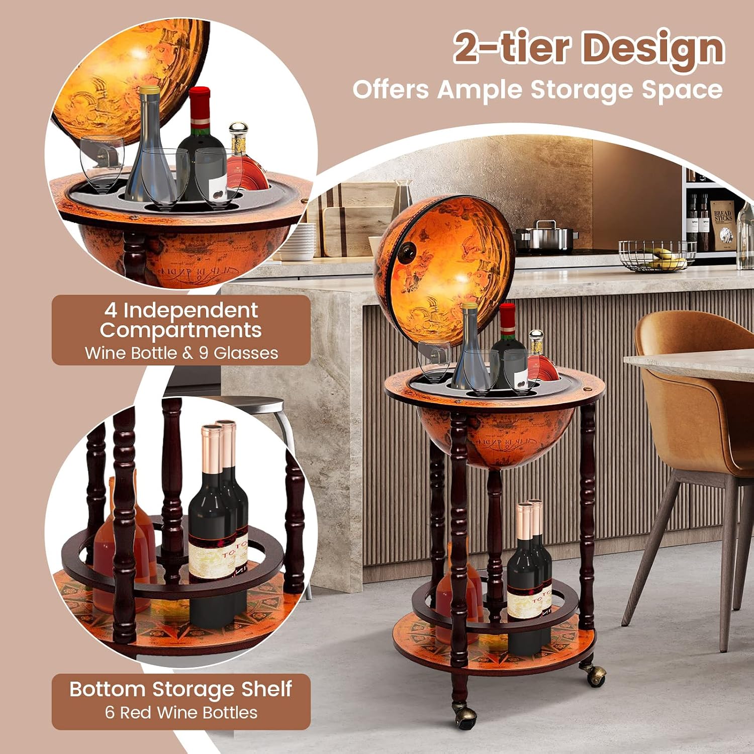 Globe Bar Cart Liquor Bar Cabi - Home Bar Shelves review and price