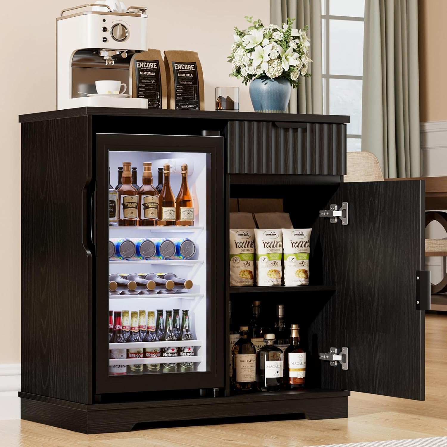 Fluted Coffee Bar Cabinet with - Home Bar And Fridge review and price