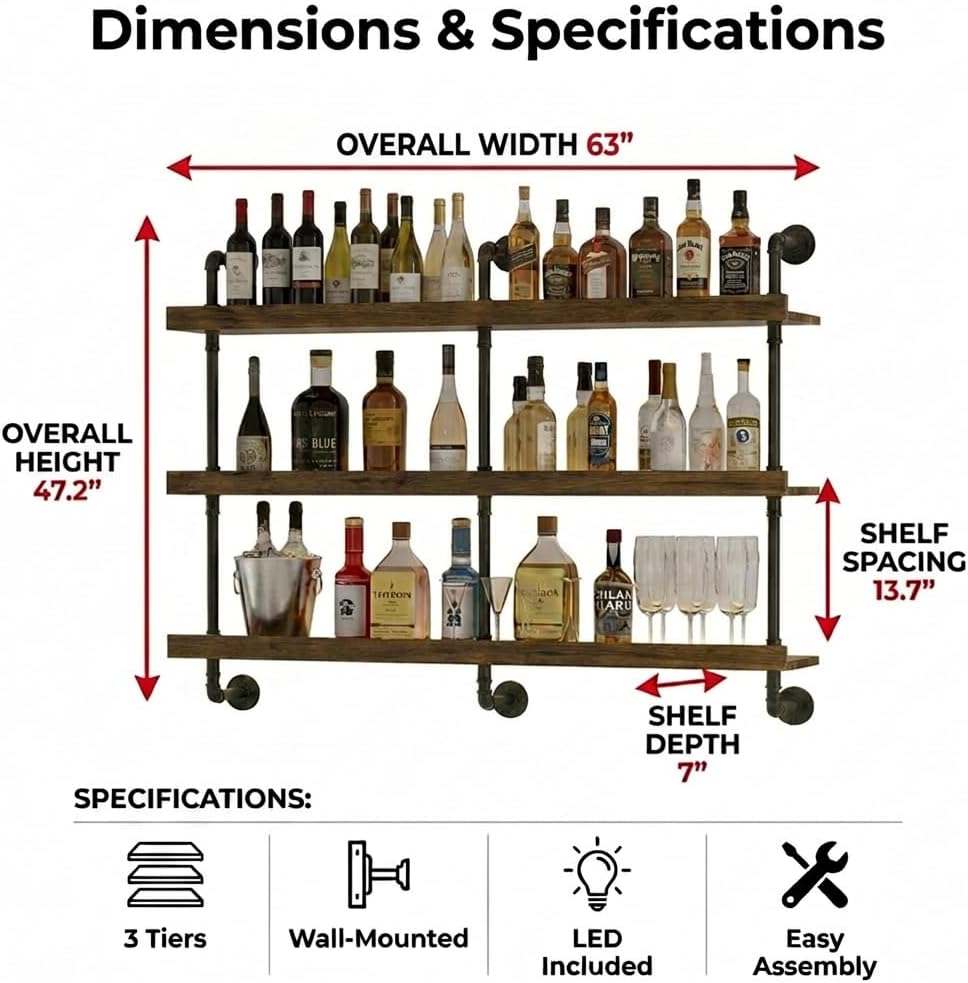 Wall Mounted Wine Rack With LE - Home Bar Shelves review and price