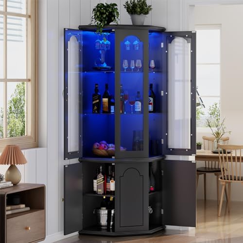 Corner Bar Cabinet w/LED Light - Home Bar Shelves review and price