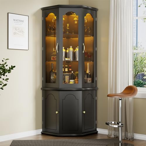 Corner Bar Cabinet w/LED Light - Home Bar Shelves review and price