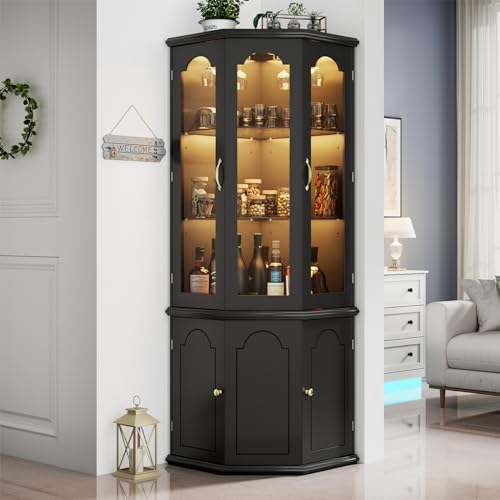 Corner Bar Cabinet w/LED Light - Home Bar Shelves review and price