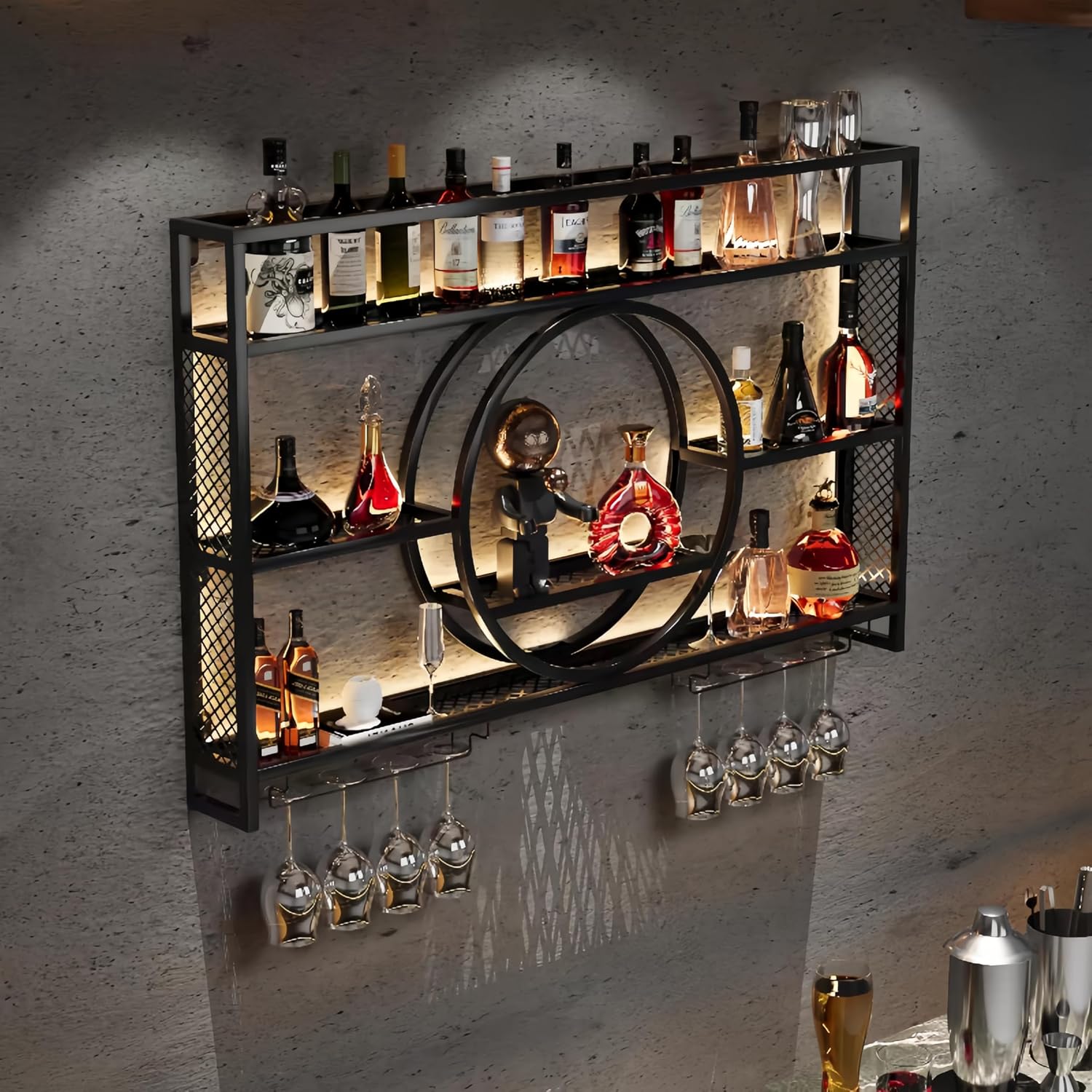 Black Metal Wall Mounted Wine  - Home Bar Shelves review and price