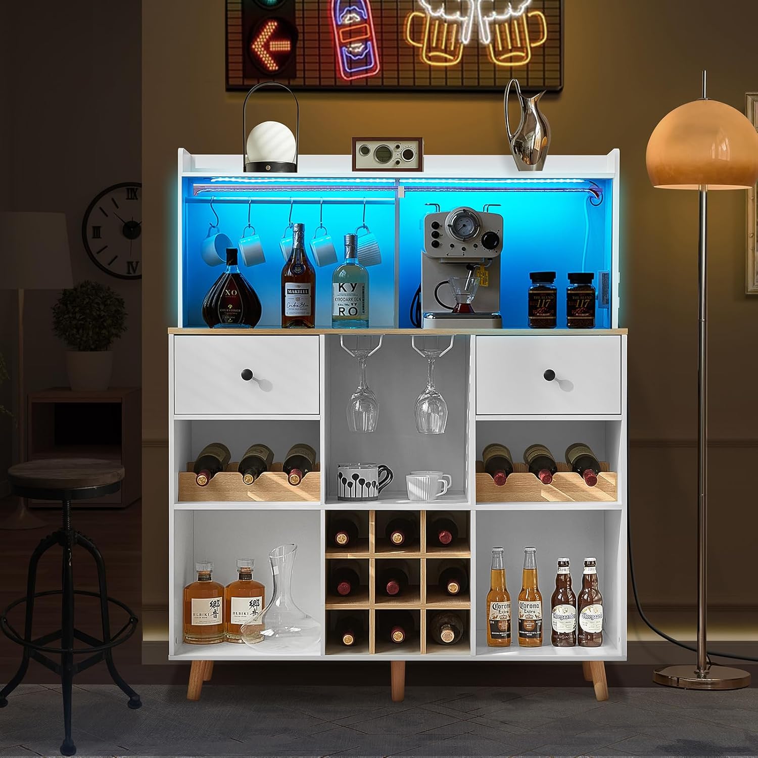 Wine Bar Cabinet with Power Ou - Home Bar Shelves review and price
