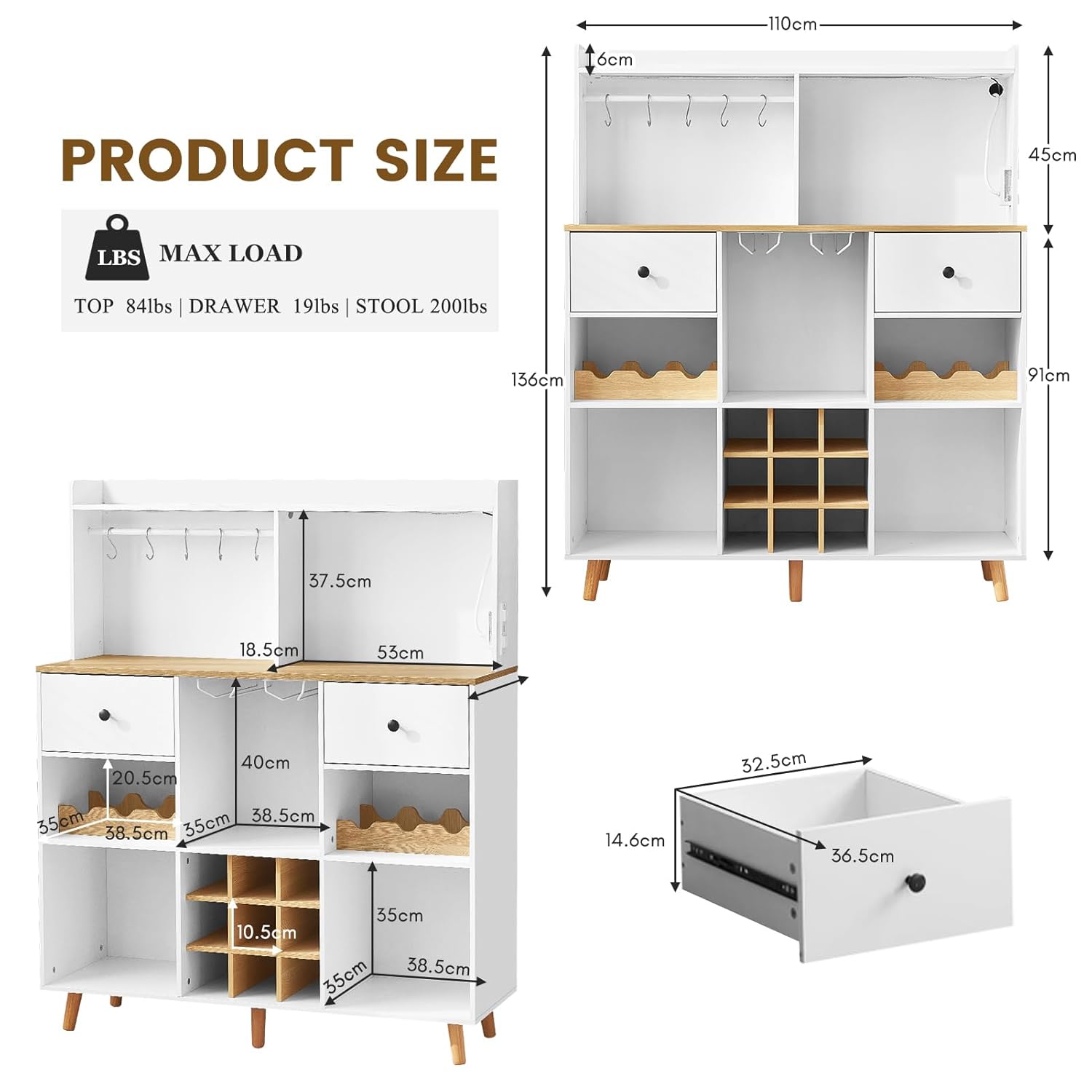 Wine Bar Cabinet with Power Ou - Home Bar Shelves review and price