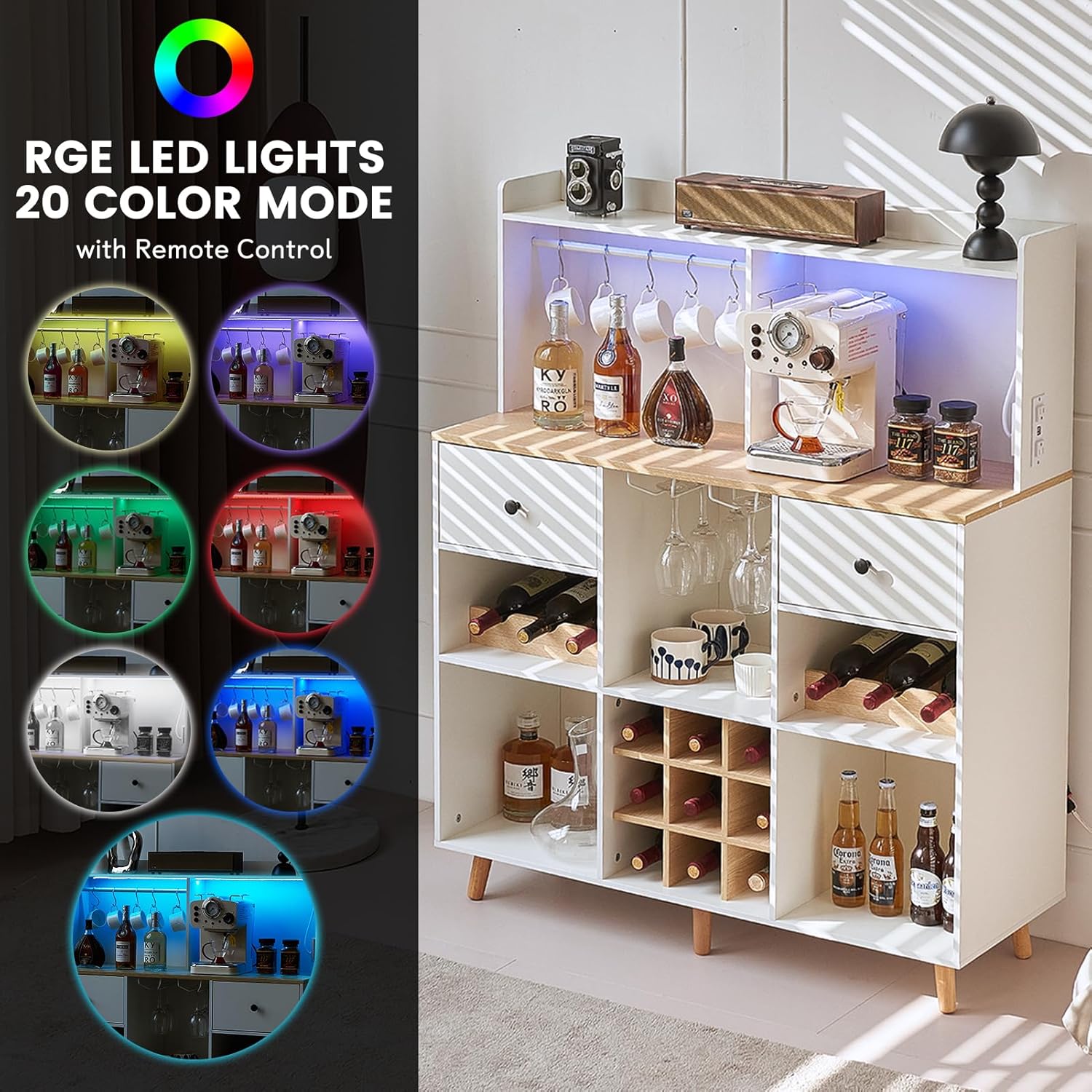 Wine Bar Cabinet with Power Ou - Home Bar Shelves review and price